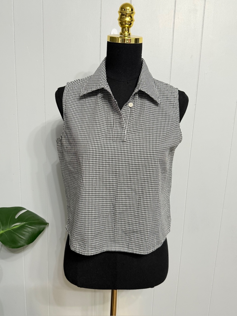 #17) Emanuel Ungaro Black and White Gingham Sleeveless Collared Tank